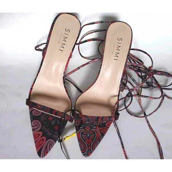 Simmi London Shoes Lace Up Leg Heels Size 6 Estella 1 Claremont Twins Paisley - Picture 3 of 8